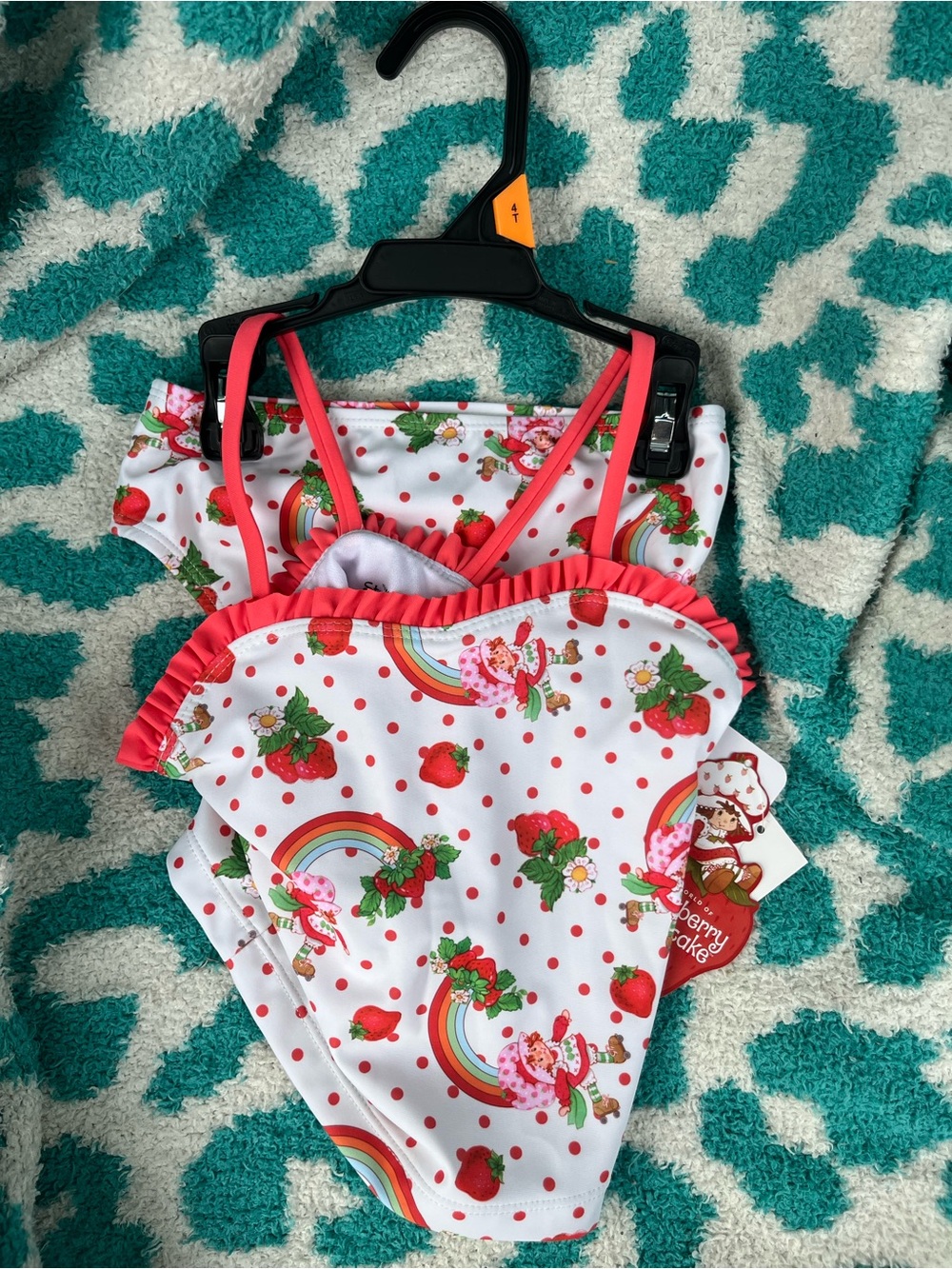 Strawberry Rainbow Kids Bikini Set - White with Pink Trim